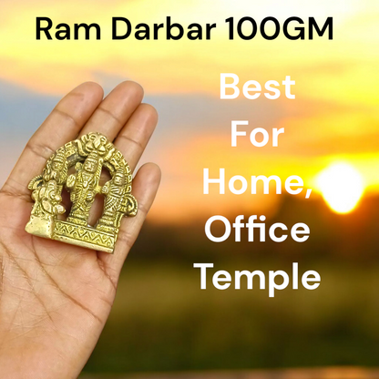 Brass Ram Darbar Murti featuring Lord Ram, Sita, Lakshman, and Hanuman, intricately designed for home worship and spiritual blessings.