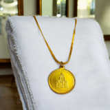 Brass Sai Baba Kawach pendant with chain, offering divine protection and blessings for the wearer, symbolizing faith and devotion.