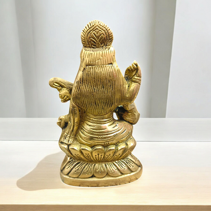 Brass Saraswati Murti Idol, a beautifully detailed statue of Goddess Saraswati, made from brass, with intricate craftsmanship, holding a veena.