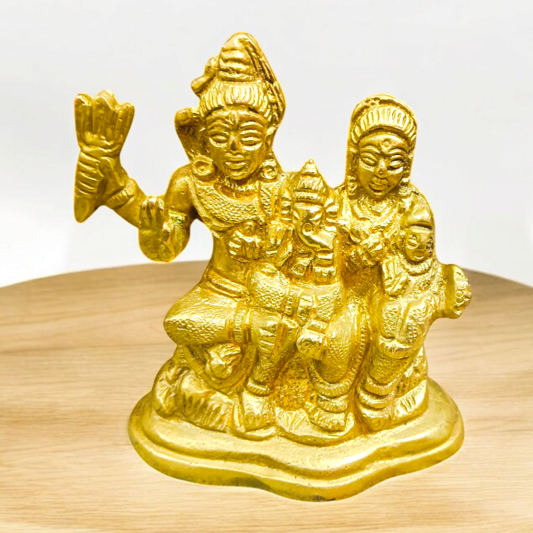 Brass Shiv Parivar | Shiv Parvati Ganesh Idol showcasing Lord Shiva, Goddess Parvati, and Lord Ganesha, intricately designed in high-quality brass.