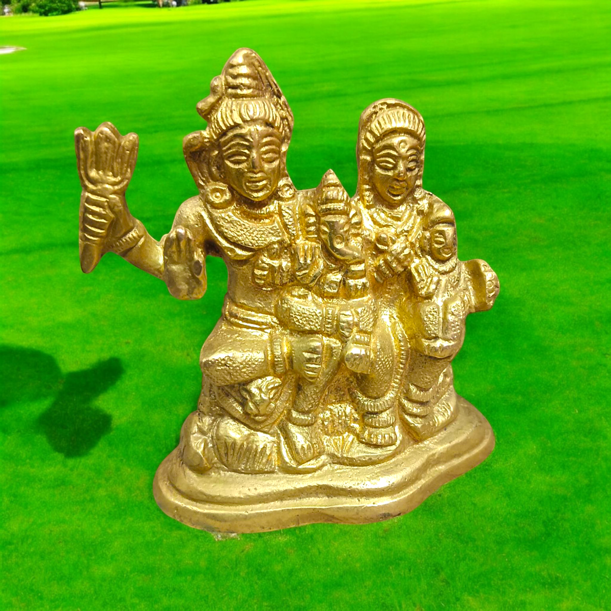 Brass Shiv Parivar | Shiv Parvati Ganesh Idol showcasing Lord Shiva, Goddess Parvati, and Lord Ganesha, intricately designed in high-quality brass.