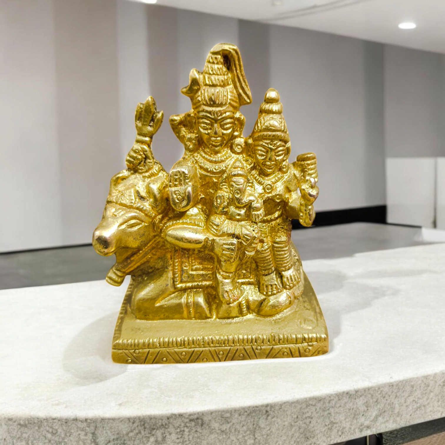Brass Shiv Parivar | Shiv Parvati Ganesh Idol showcasing Lord Shiva, Goddess Parvati, and Lord Ganesha, intricately designed in high-quality brass.
