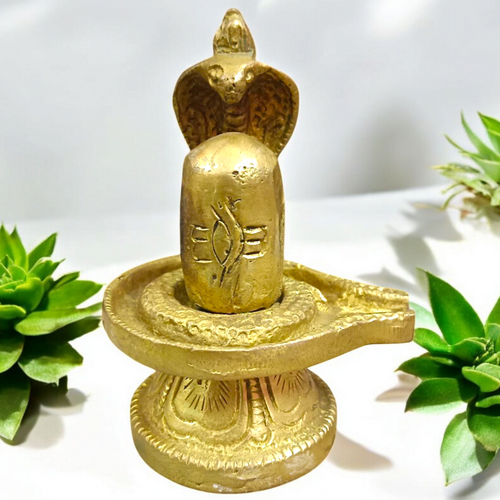 Shivling in Brass with Sheshnaag | Spiritual Home Decor & Puja Idol – Gurupujan