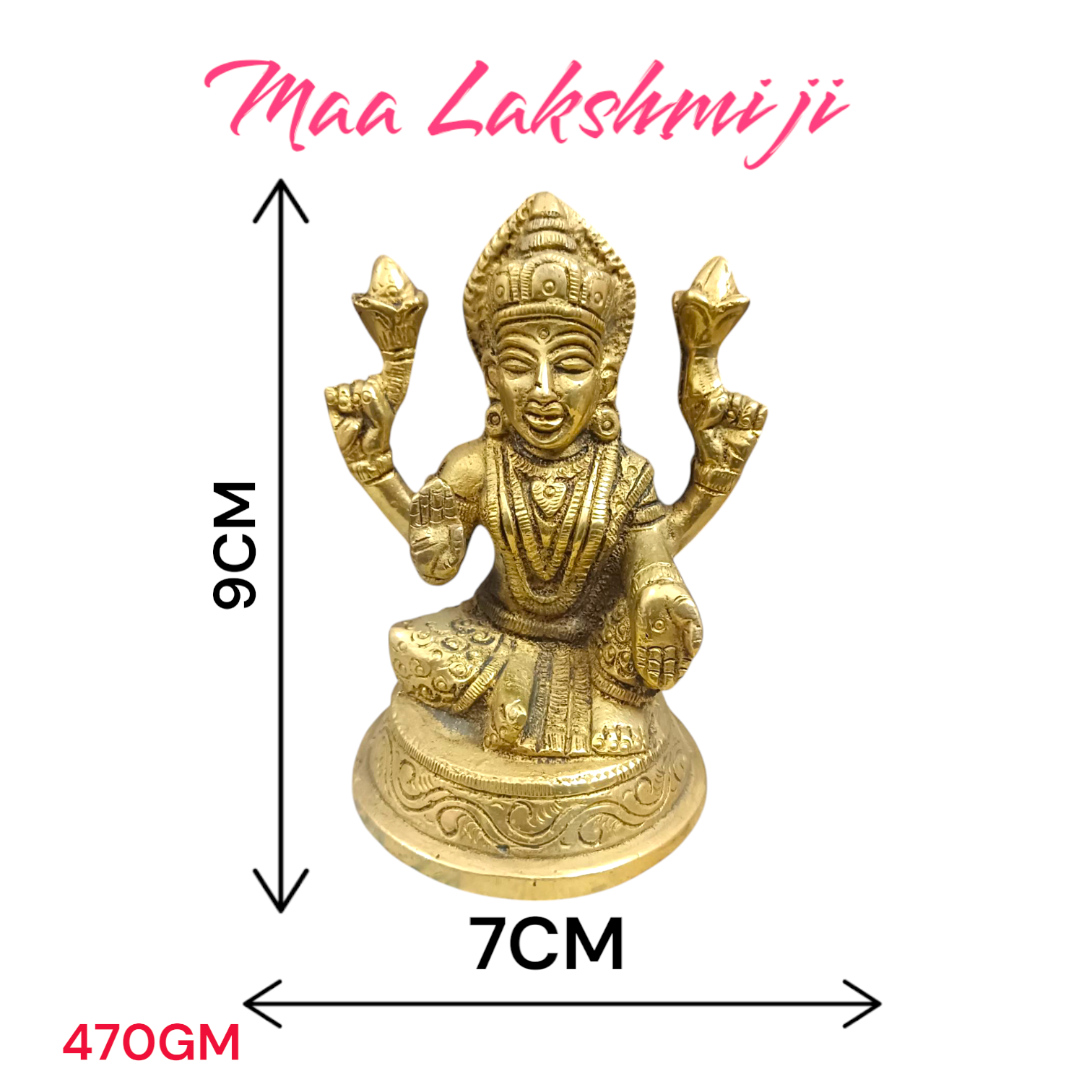 Brass statue of Goddess Lakshmi symbolizing wealth, prosperity, and abundance, finely crafted with intricate details.