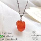 Carnelian Stone Pendant made from raw Carnelian crystal on a chain, designed to boost energy, creativity, and emotional balance.
