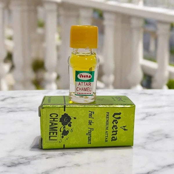 Chameli Attar Premium Perfume 2ML, made from pure jasmine essence, offering a calming and elegant floral fragrance for daily use and spiritual practices.