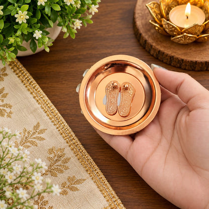 Charan Paduka in Copper with Plate – Bhagwan Ji Ke Charan | 7 CM Pure Copper