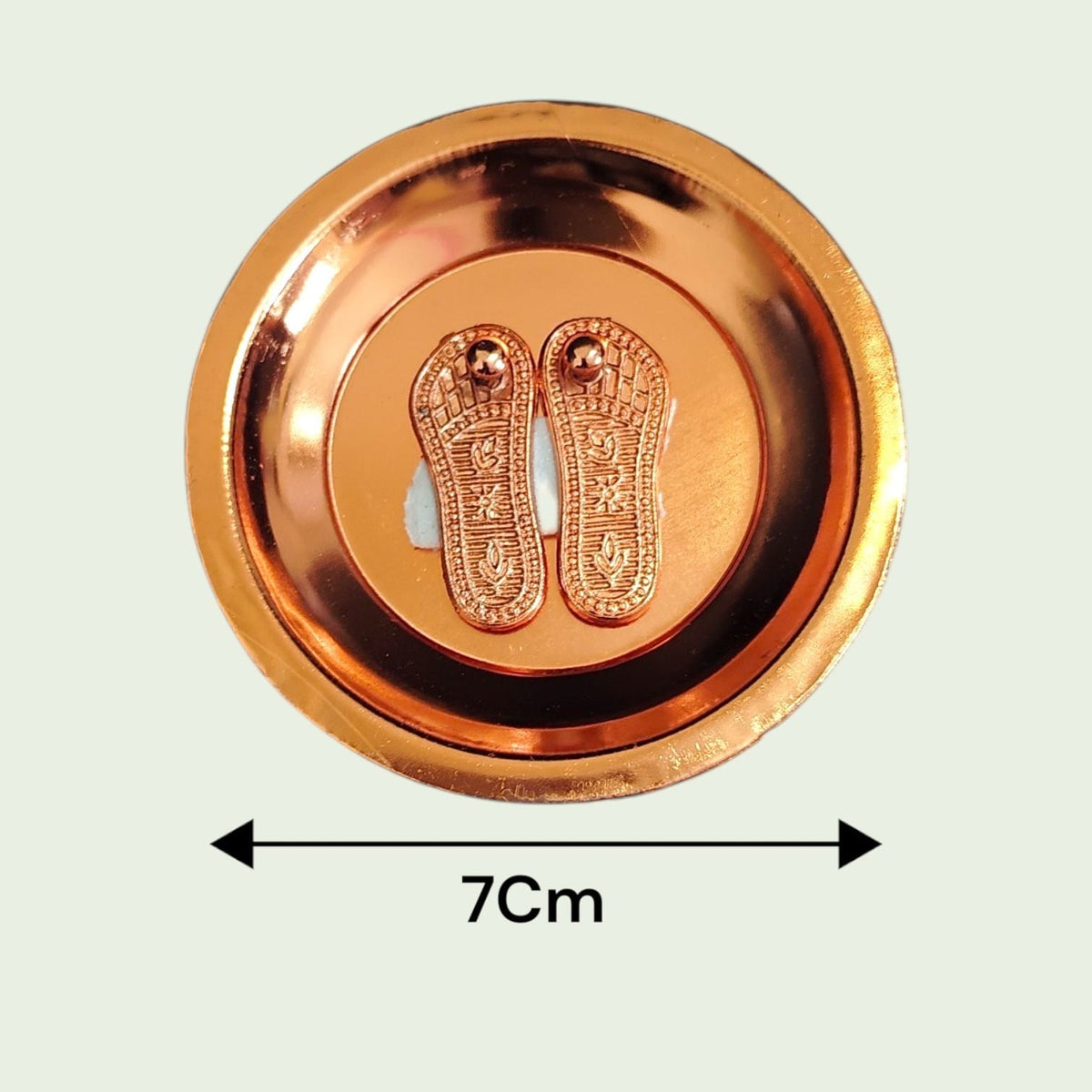 Charan Paduka in Copper with Plate – Bhagwan Ji Ke Charan | 7 CM Pure Copper