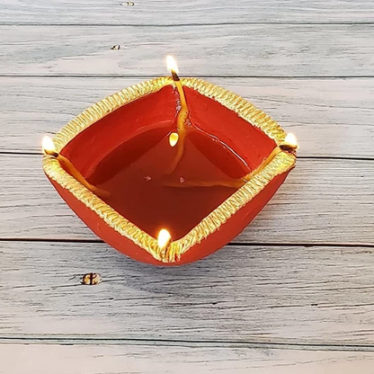 Charmukhi Deepak Charmukhi Diya Set of 2 made from 100% soil, painted in red, used for spiritual rituals and pujas