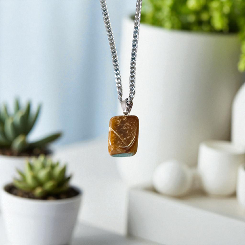 Tiger Eye Pendant with Chain - Natural  Lab Certified Pendant for Daily Wear