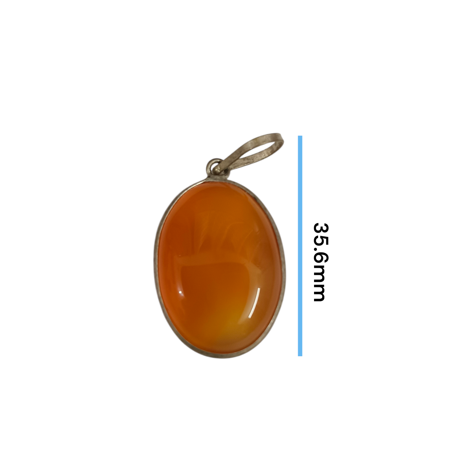 Close-up of the Original Orange Aventurine Pendant on a necklace, showing its vibrant orange hue and smooth, polished surface.