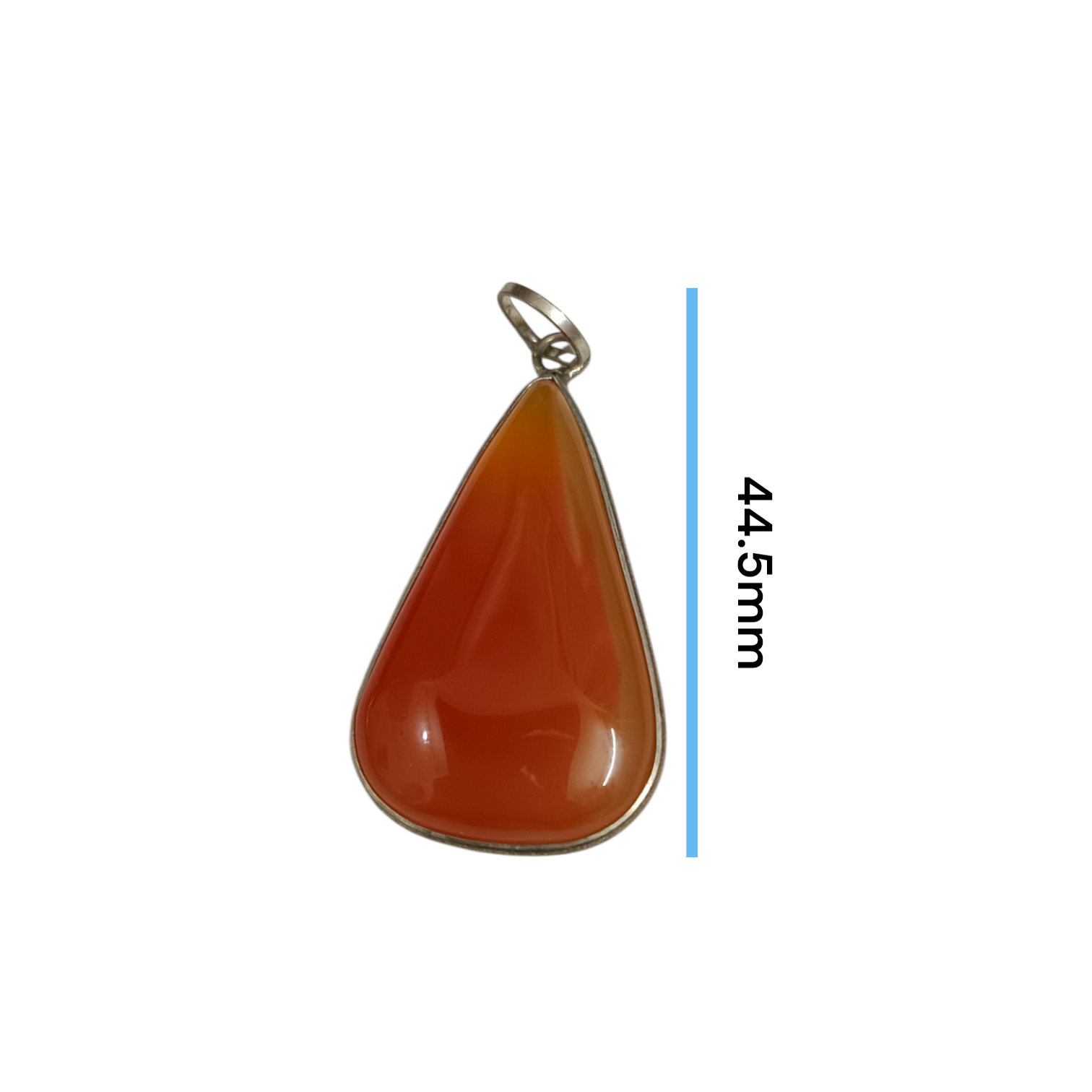 Close-up of the Original Orange Aventurine Pendant on a necklace, showing its vibrant orange hue and smooth, polished surface.