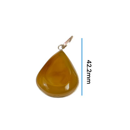 Close-up of the Original Yellow Aventurine Pendant, highlighting its smooth, vibrant yellow hue and polished surface on a necklace.