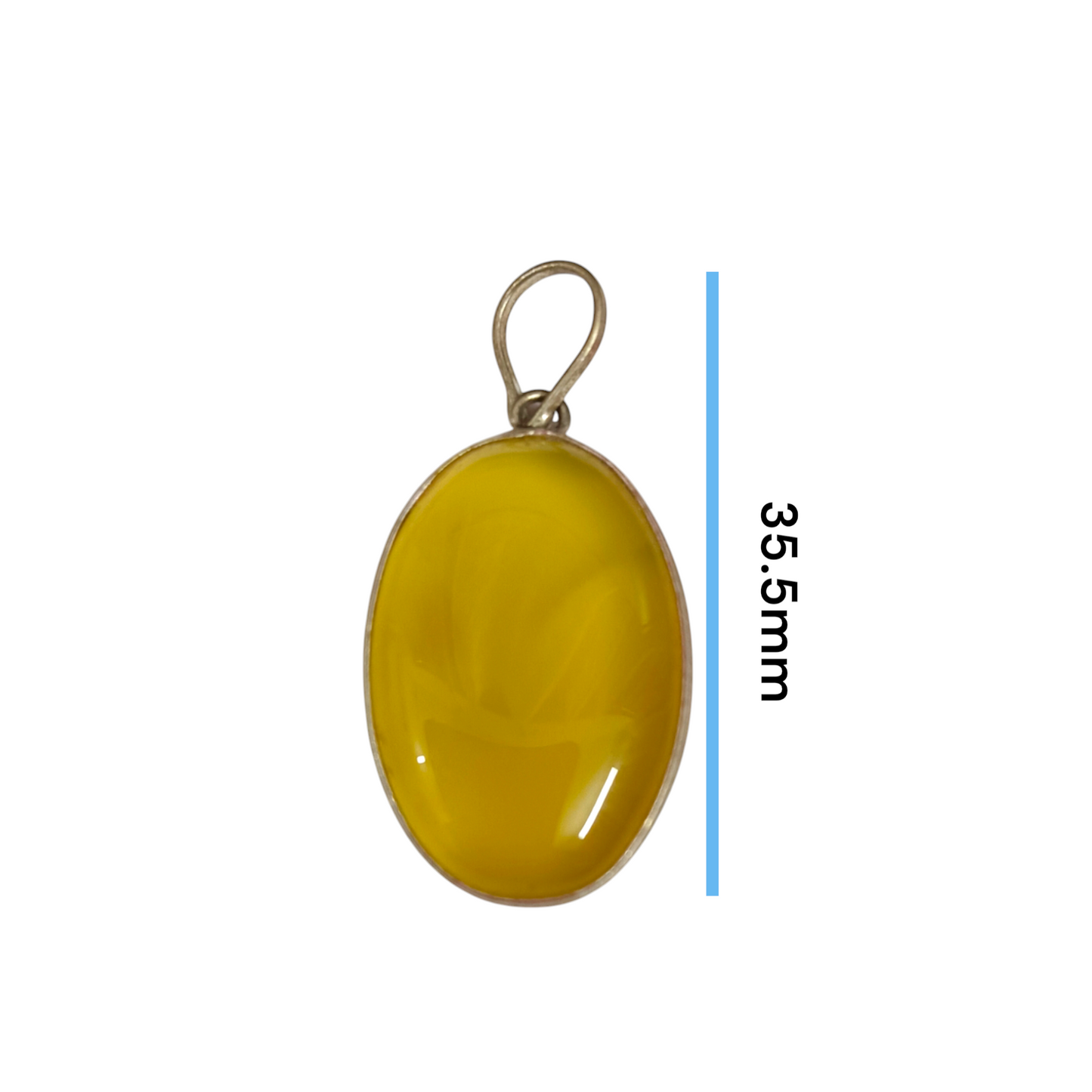 Close-up of the Original Yellow Aventurine Pendant, highlighting its smooth, vibrant yellow hue and polished surface on a necklace.