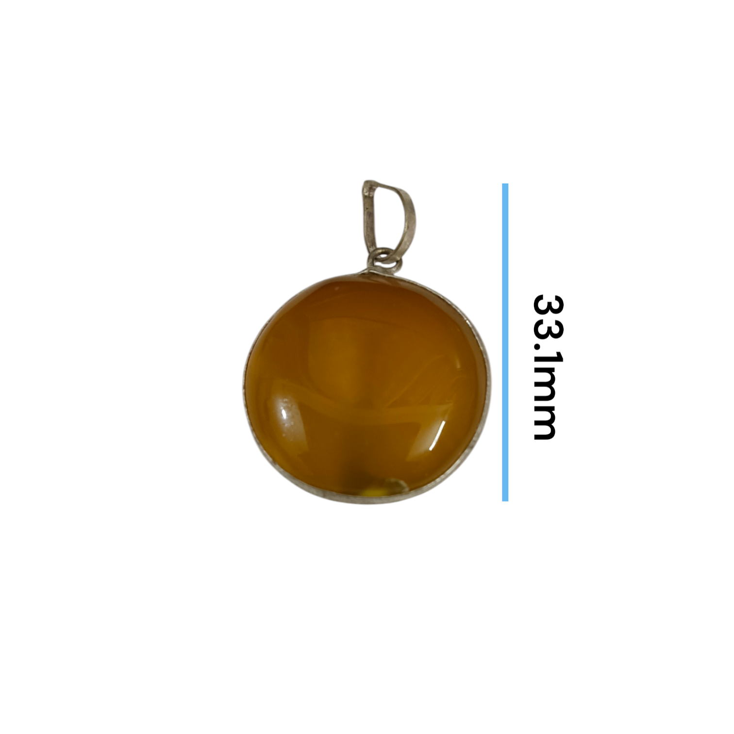 Close-up of the Original Yellow Aventurine Pendant, highlighting its smooth, vibrant yellow hue and polished surface on a necklace.