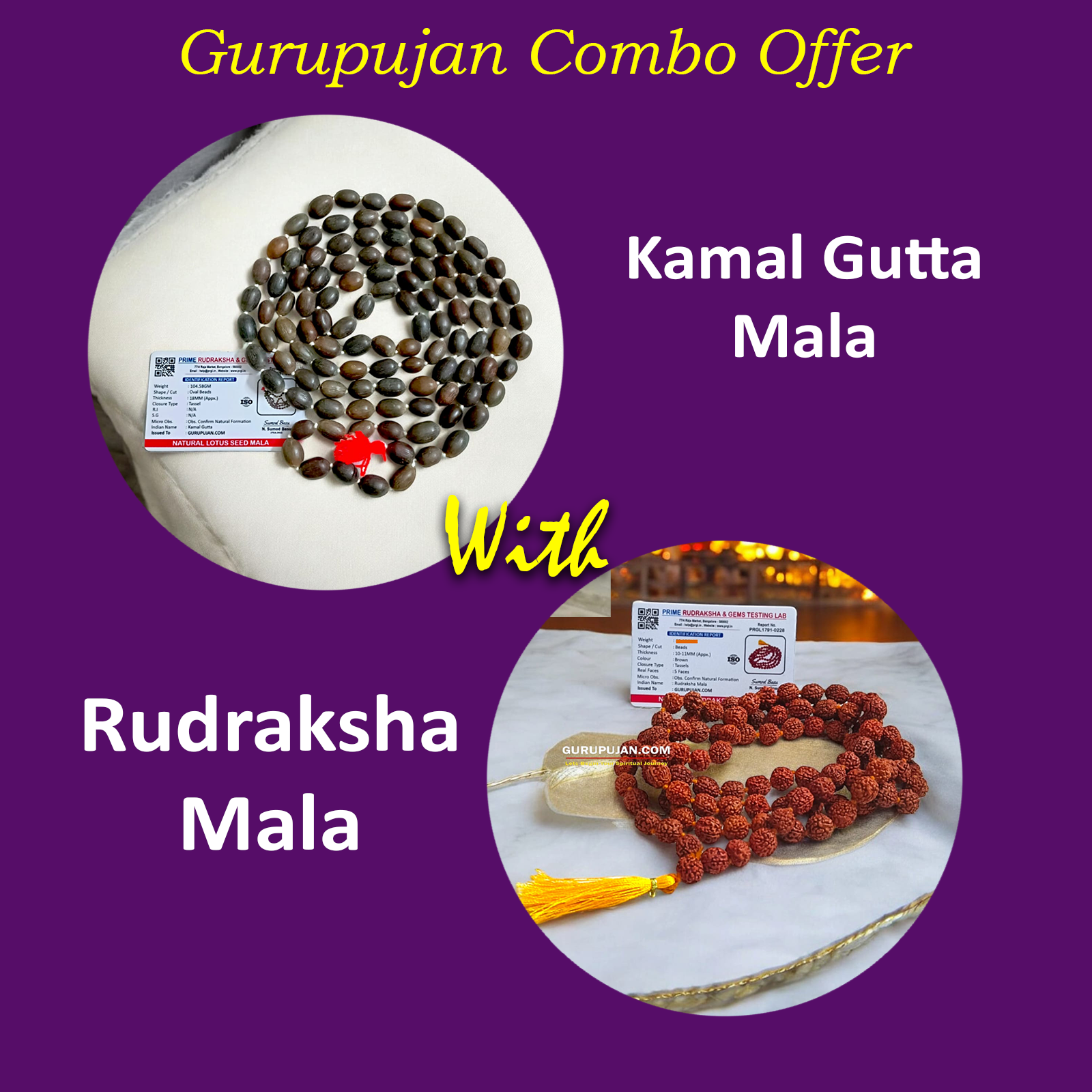 Combo Of Kamal Gutta Mala With Rudraksha Mala | Lab Certified