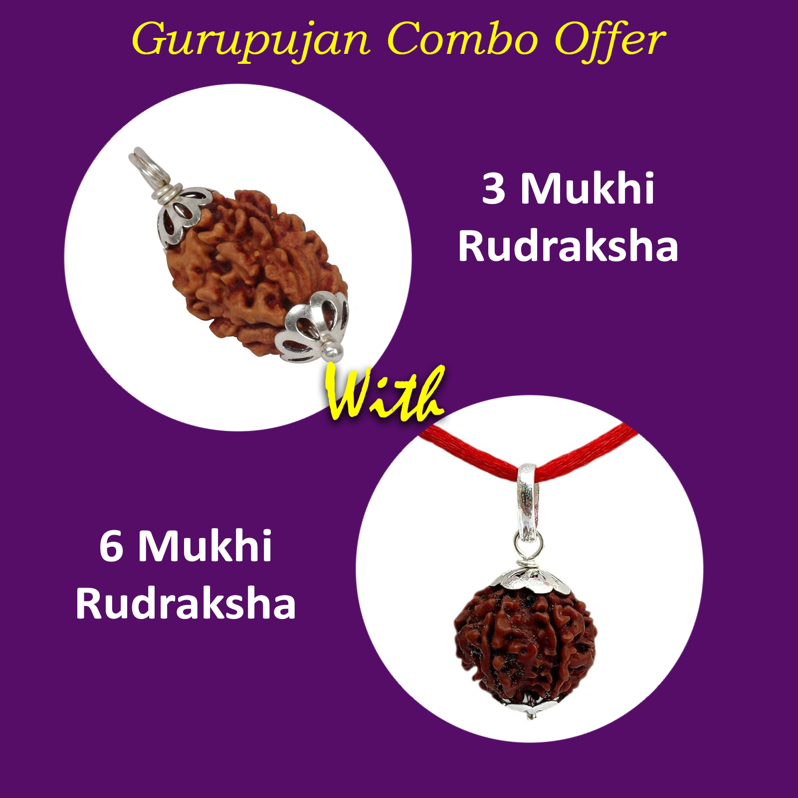 Combo of 6 Mukhi and 3 Mukhi Rudraksha Lab Certified beads for confidence, transformation, and spiritual growth.