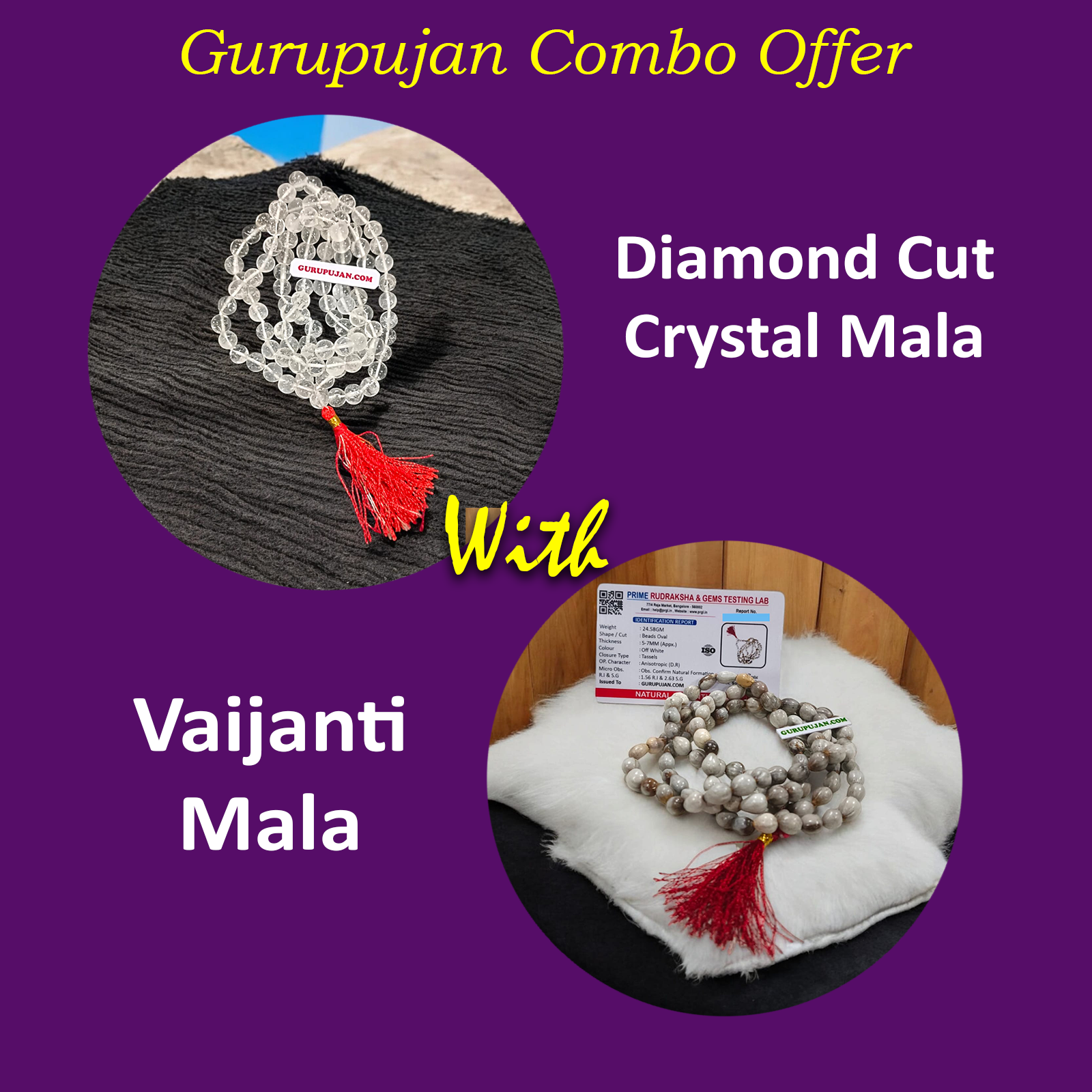 Combo of Crystal Mala and Vaijanti Mala Lab Certified for spiritual growth, protection, and prosperity.