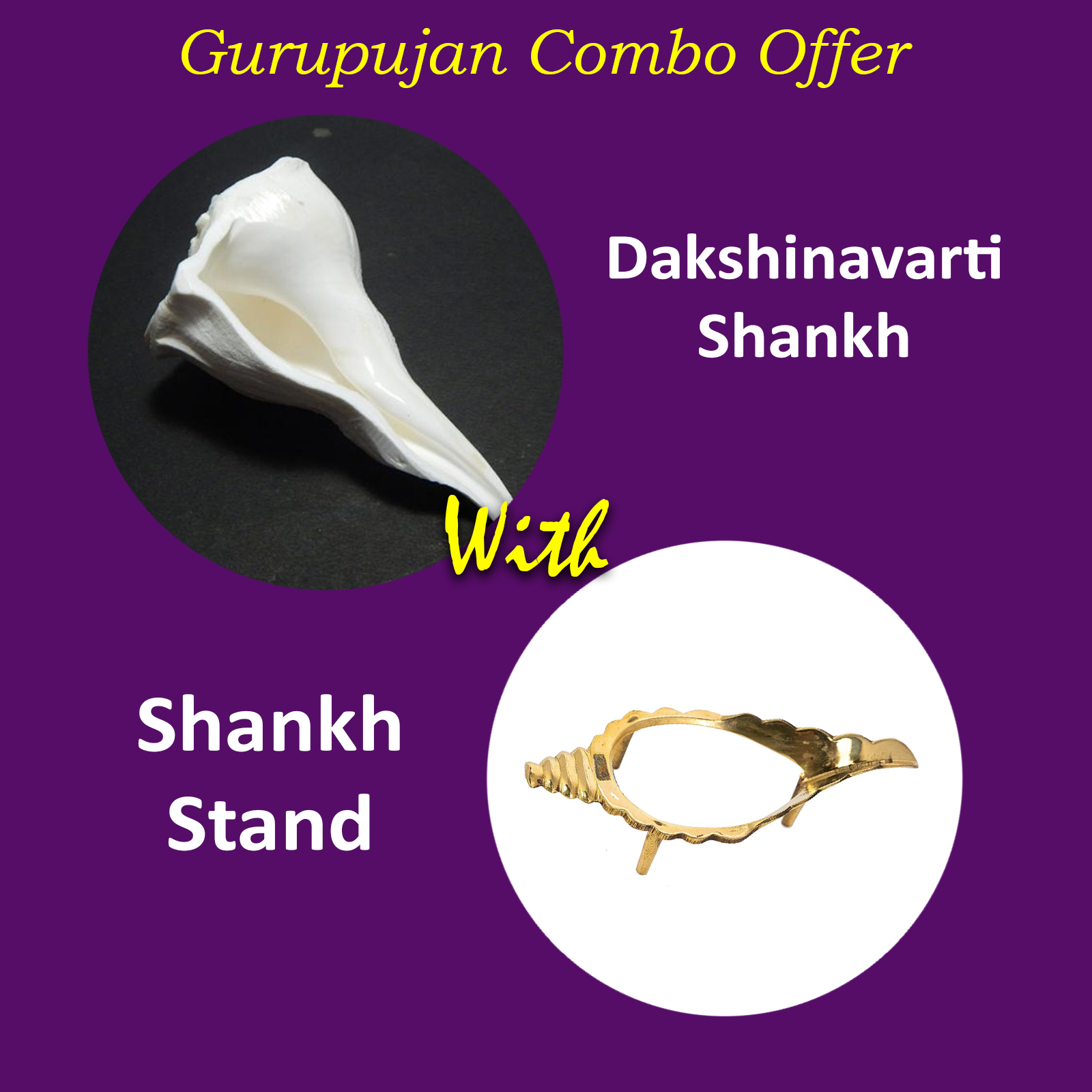 Combo of Dakshinavarti Shankh and Brass Stand Lab Certified for wealth, prosperity, and spiritual protection.
