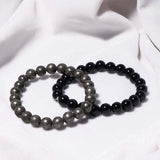 Combo of Golden Pyrite and Black Obsidian Bracelet - Richi Rich Combo - 8mm - Lab Certified - Gurupujan