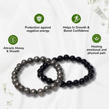 Combo of Golden Pyrite and Black Obsidian Bracelet - Richi Rich Combo - 8mm - Lab Certified - Gurupujan