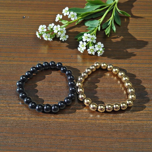 Combo of Golden Pyrite and Black Obsidian Bracelet - Richi Rich Combo - 8mm - Lab Certified - Gurupujan