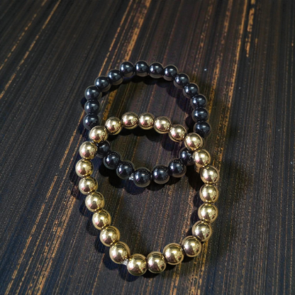Combo of Golden Pyrite and Black Obsidian Bracelet - Richi Rich Combo - 8mm - Lab Certified - Gurupujan