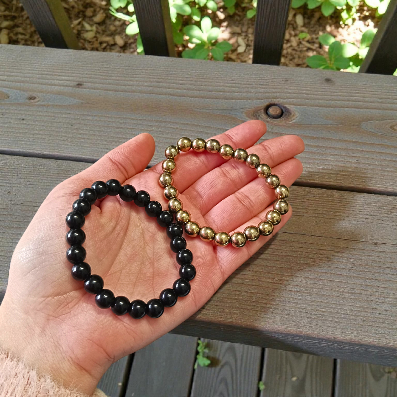 Combo of Golden Pyrite and Black Obsidian Bracelet - Richi Rich Combo - 8mm - Lab Certified - Gurupujan