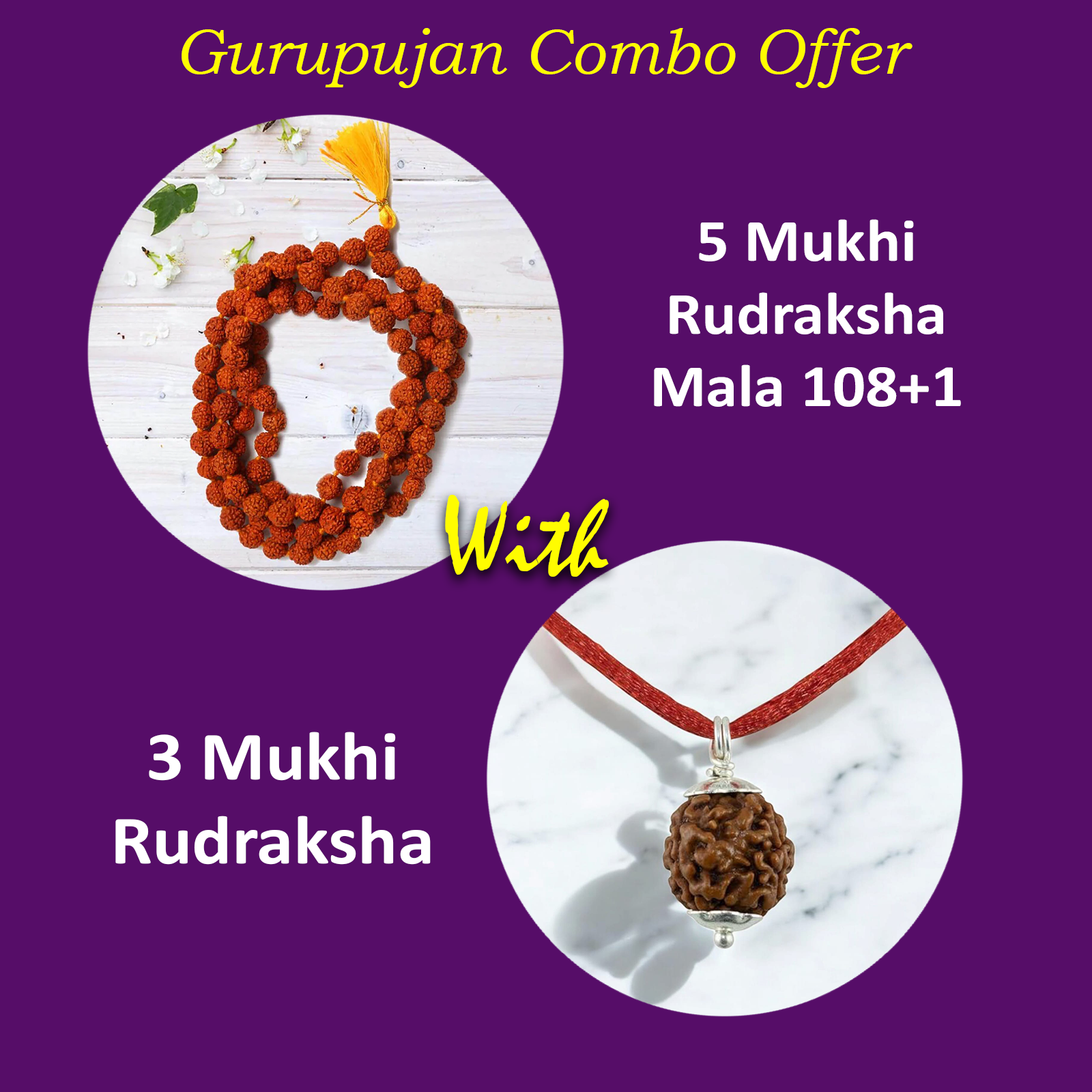 Combo of Rudraksha Mala and 3 Mukhi Rudraksha, showcasing the natural beads for spiritual growth and healing.