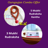 Combo of Rudraksha Velvet Kanth Mala with 3 Mukhi Rudraksha, showcasing the natural beads for spiritual growth and emotional healing.