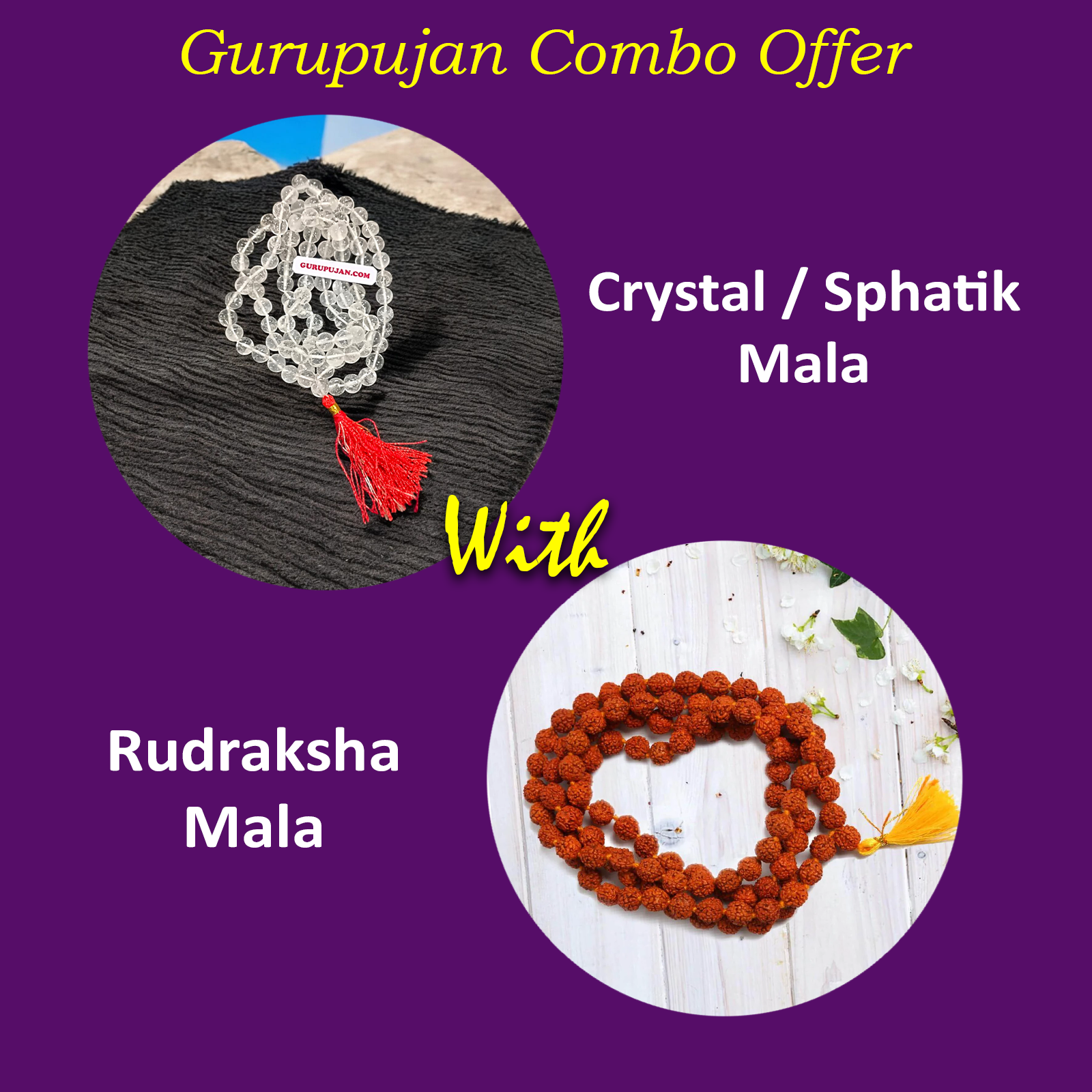 Combo of Sphatik Mala and Rudraksha Mala, showcasing the powerful beads for mental clarity, emotional healing, and spiritual growth.