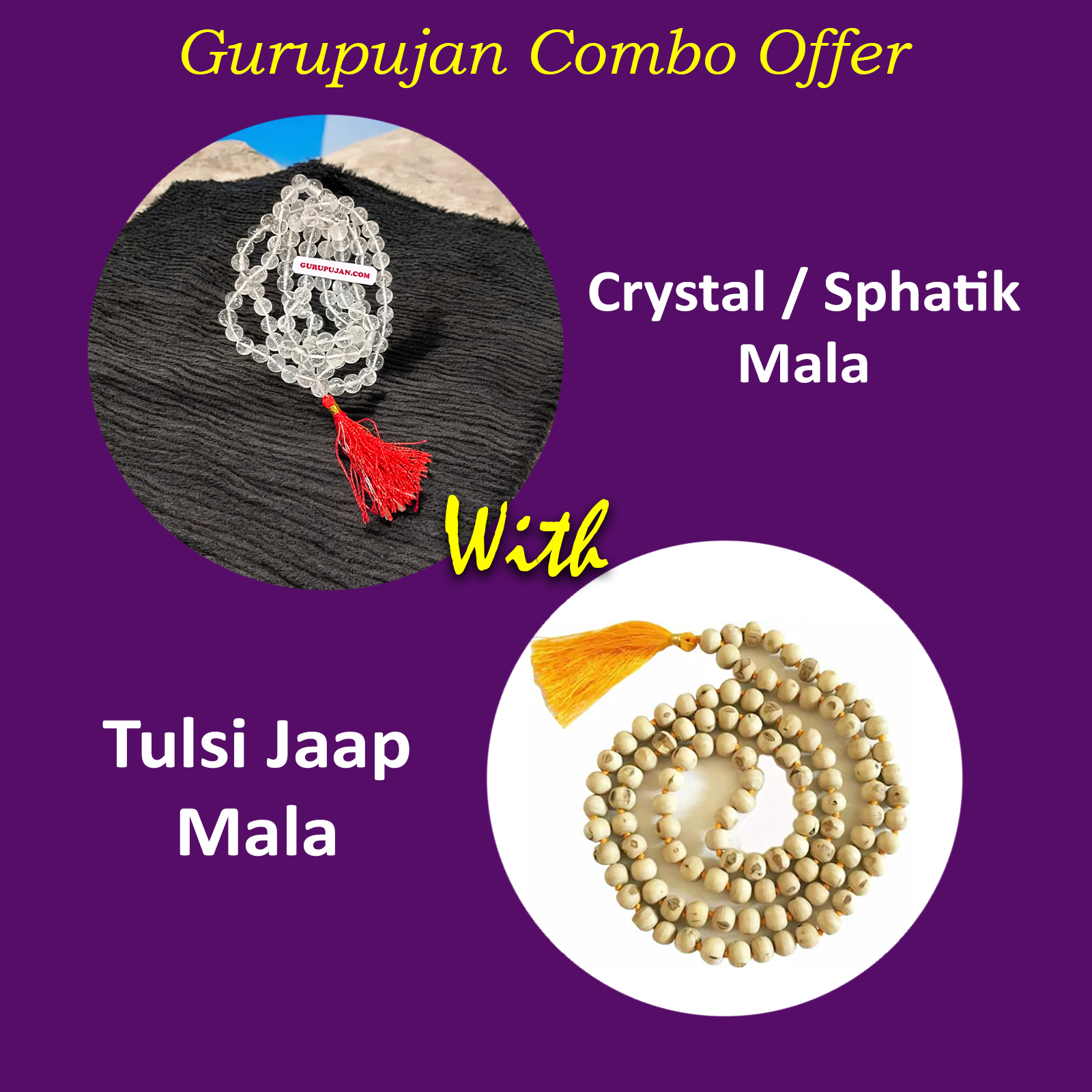 Combo of Tulsi Mala and Sphatik Mala, showcasing the powerful beads for spiritual protection, emotional healing, and meditation enhancement.