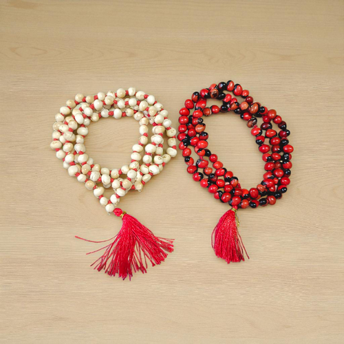 Combo of White & Red Gunja Mala 108+1 Beads – Lab Certified for Hanuman Puja