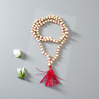 Combo of White and Red Gunja Mala made of 108+1 original seeds – lab certified, ideal for Hanuman bhakti, Tantra, and spiritual rituals