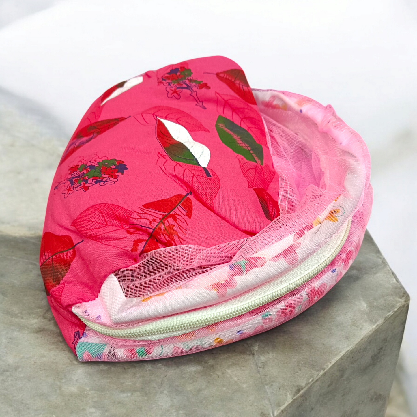Comfortable Laddu Gopal bed with mosquito net and pillows for a peaceful and divine rest, ideal for idols of size 0-6 No.