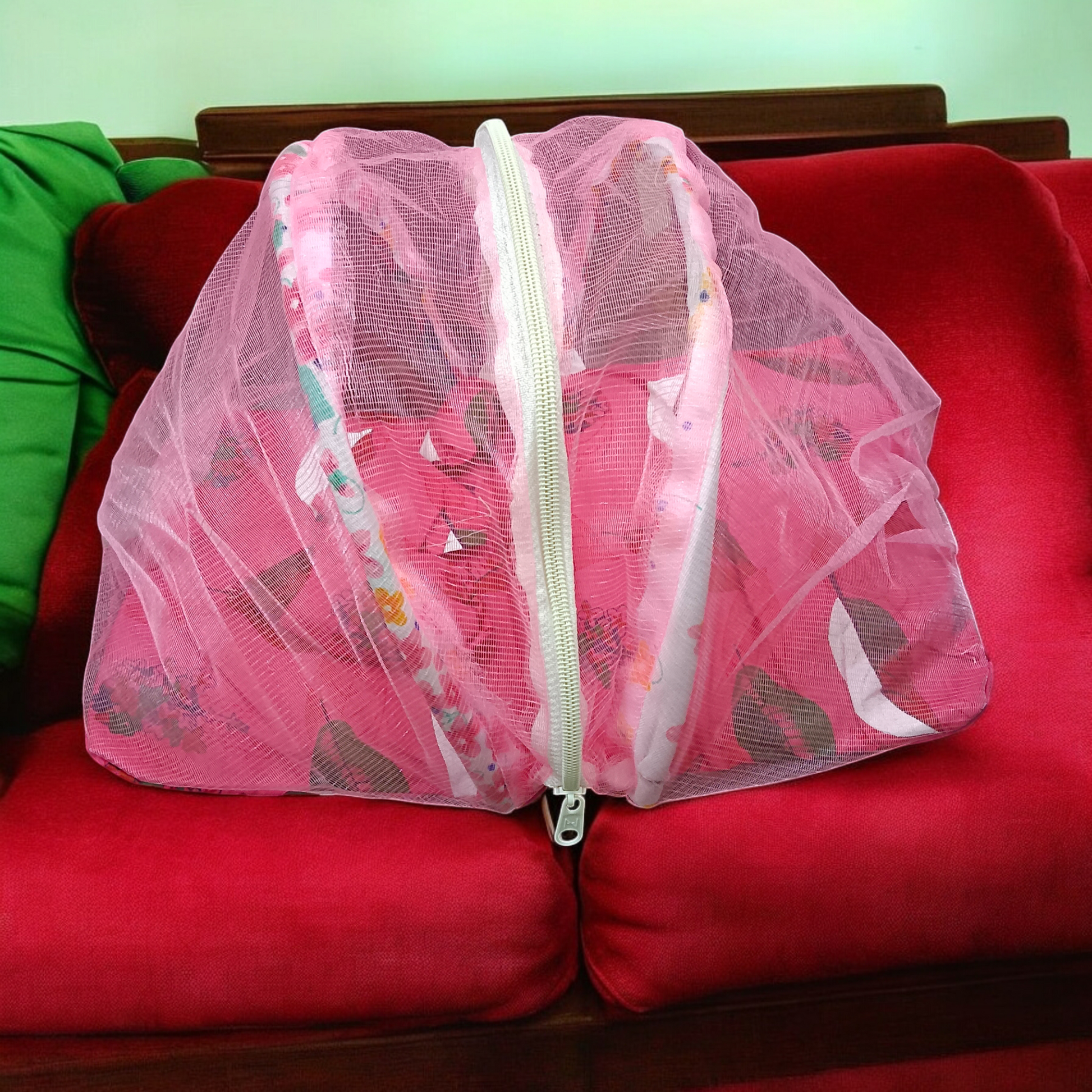 Comfortable Laddu Gopal bed with mosquito net and pillows for a peaceful and divine rest, ideal for idols of size 0-6 No.