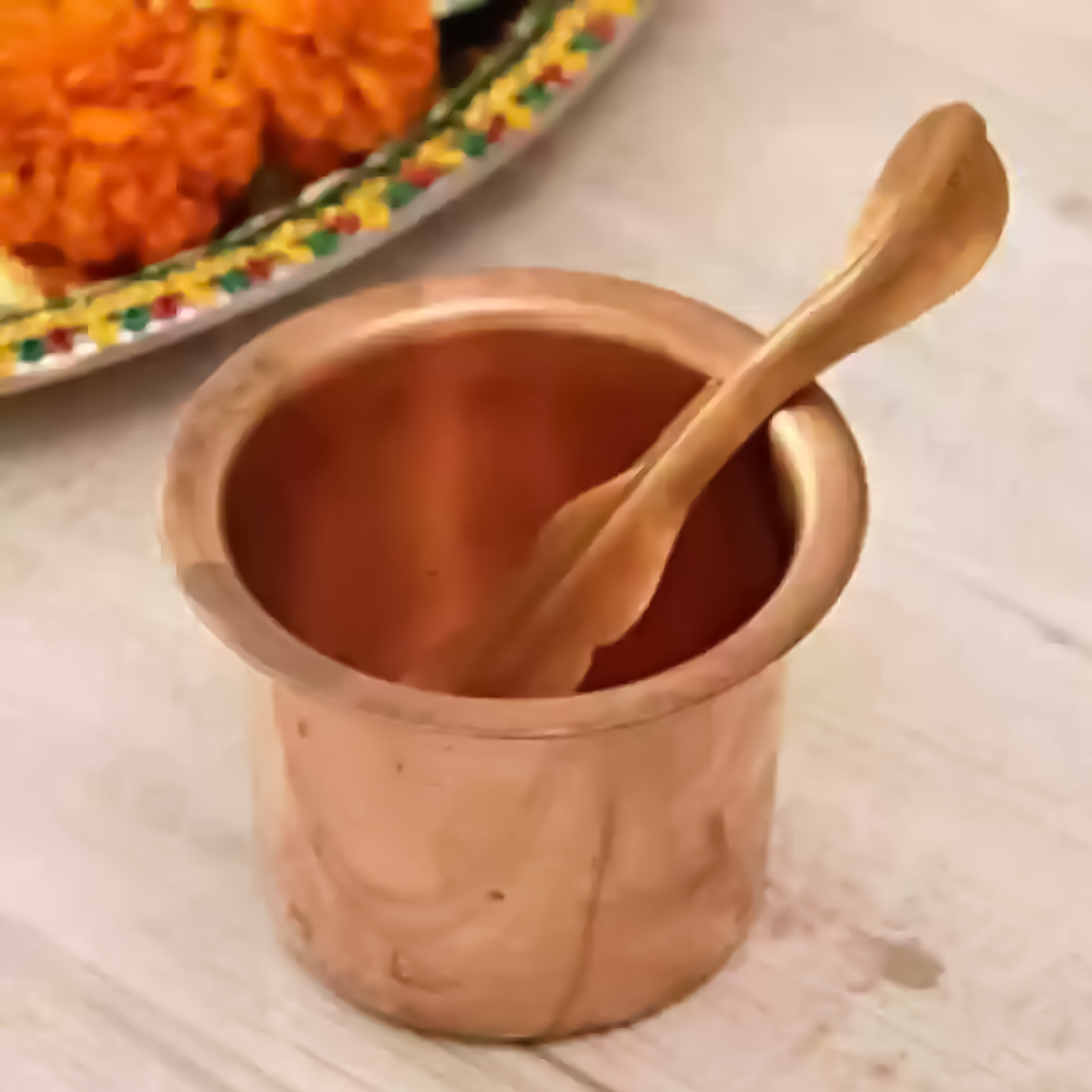 Copper Argha Panchpatra and Aachmani combo set for Yagya and Havan rituals, ideal for invoking blessings and spiritual purification.