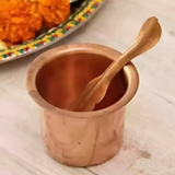 Copper Argha Panchpatra and Aachmani combo set for Yagya and Havan rituals, ideal for invoking blessings and spiritual purification.
