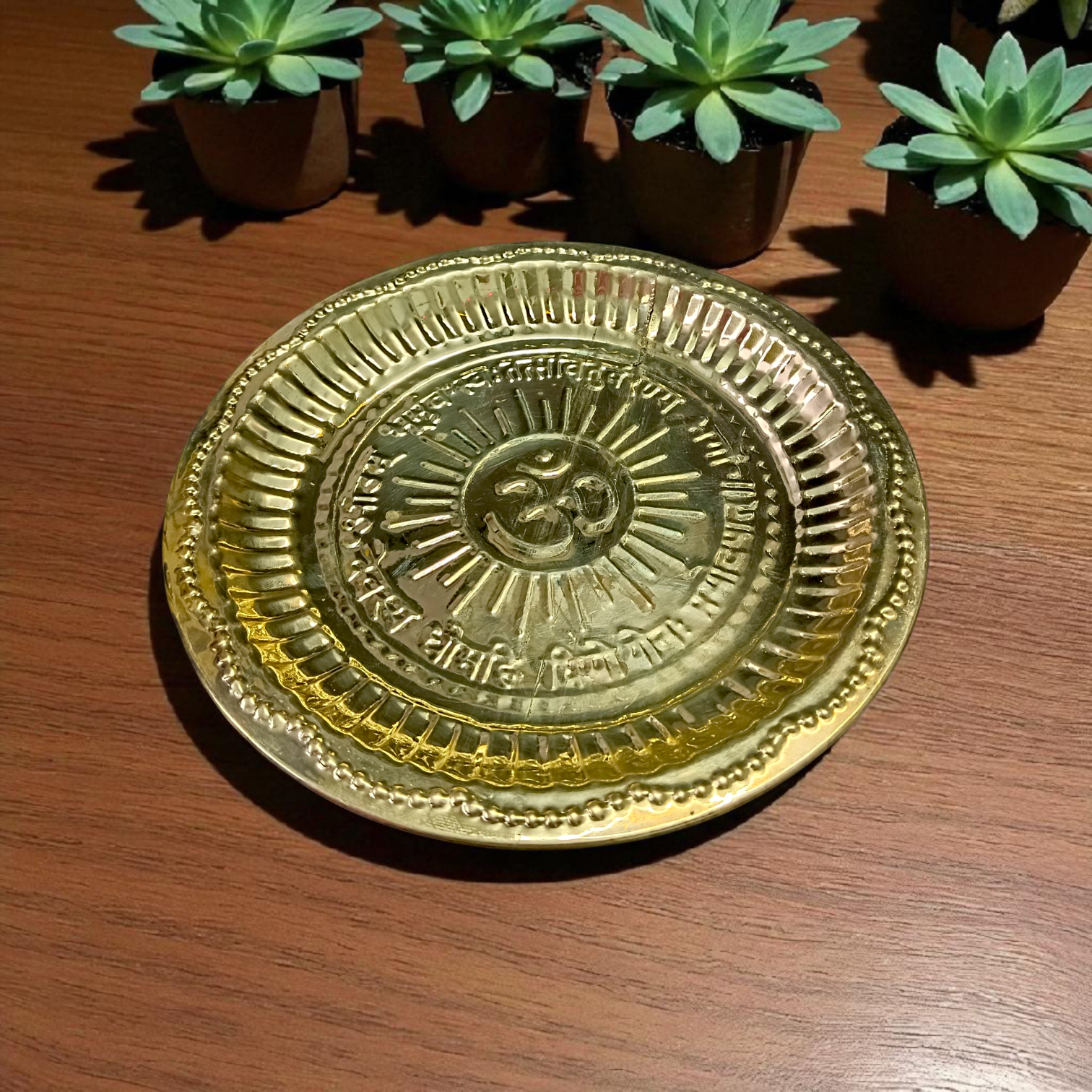 Copper Thali Plate (Pooja Ki Thali) used for holding offerings, diya, and other ritual items during Hindu pooja and aarti ceremonies