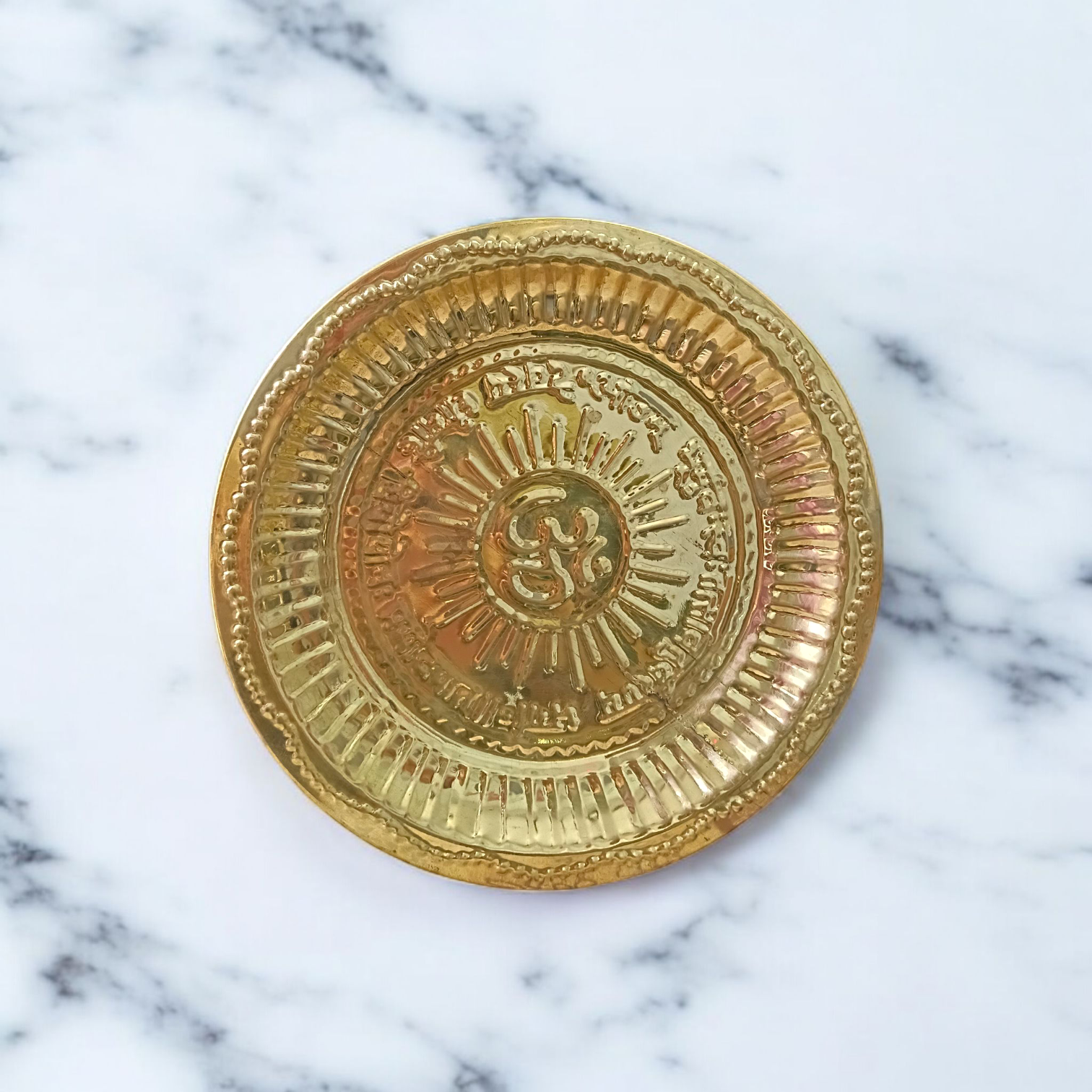 Copper Thali Plate (Pooja Ki Thali) used for holding offerings, diya, and other ritual items during Hindu pooja and aarti ceremonies