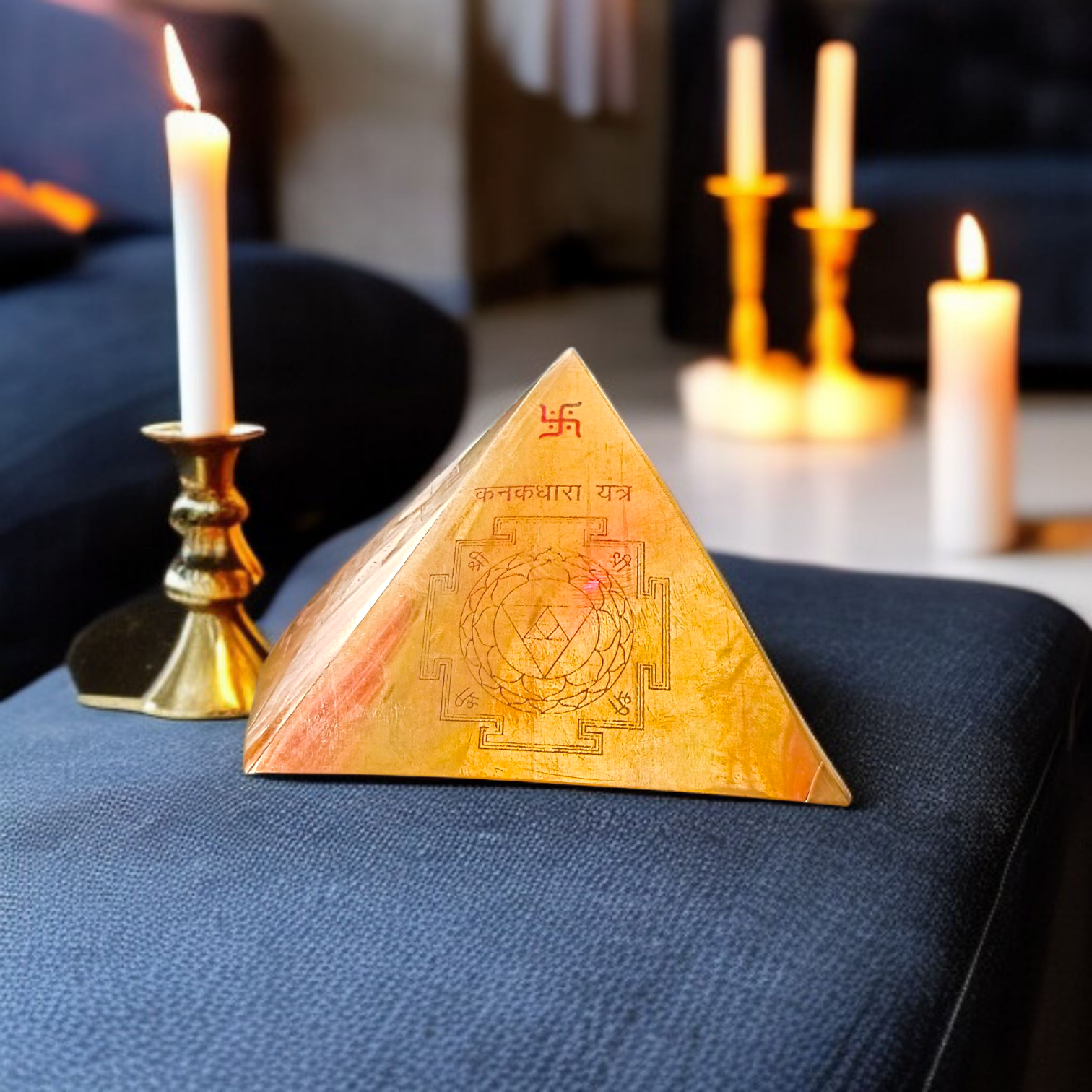 Copper Vastu Pyramid Yantra designed for placement on pillars or columns to enhance energy flow and correct Vastu doshas