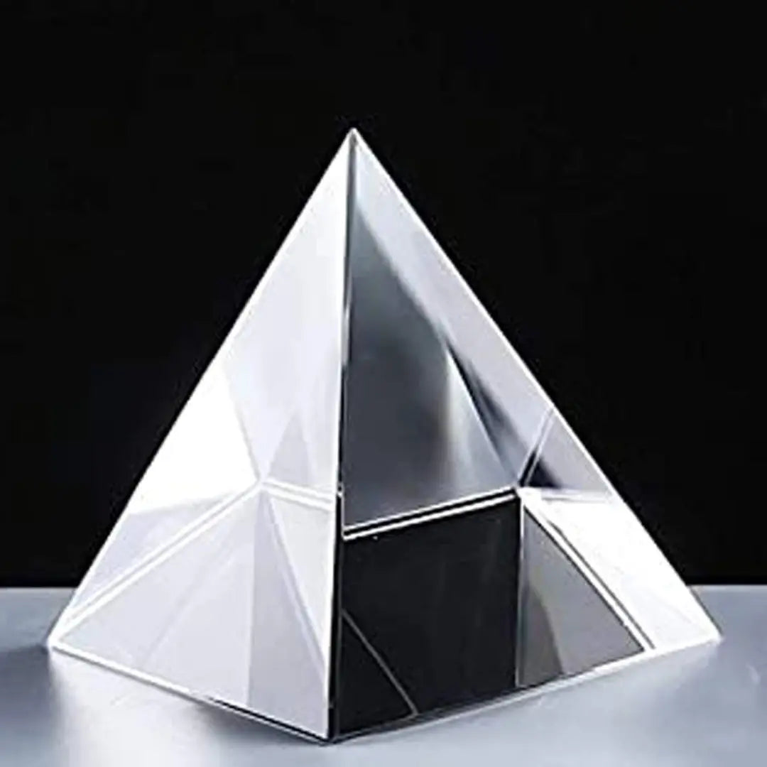 Crystal Pyramid made from Sphatik crystal (Crystal Quartz), used for energy healing, chakra balancing, and Vastu remedies.