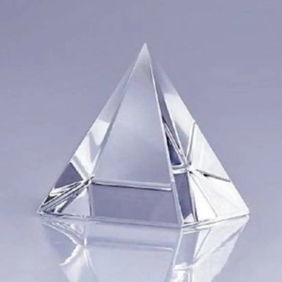 Crystal Pyramid made from Sphatik crystal (Crystal Quartz), used for energy healing, chakra balancing, and Vastu remedies.
