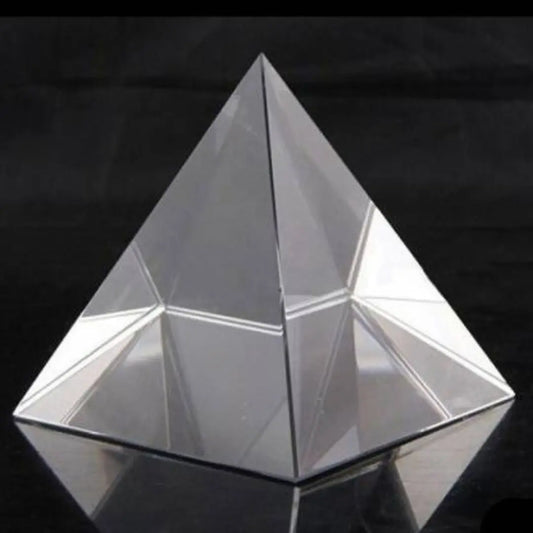 Crystal Pyramid made from Sphatik crystal (Crystal Quartz), used for energy healing, chakra balancing, and Vastu remedies.