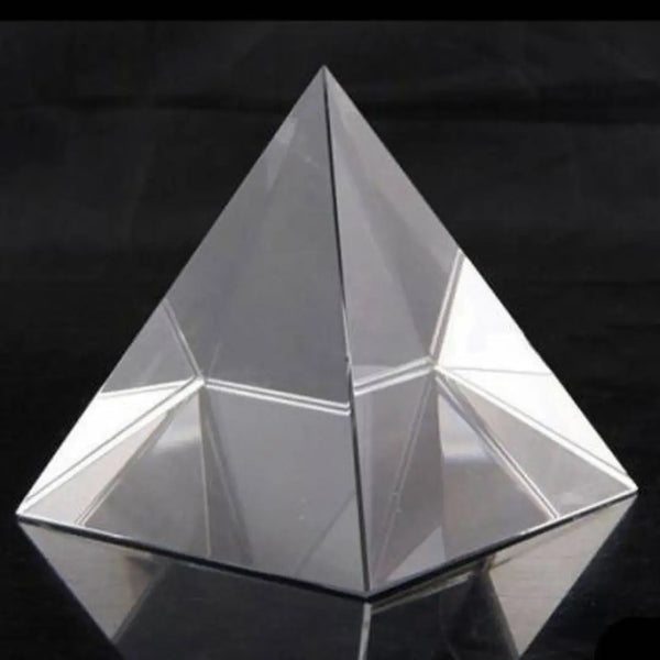 Crystal Pyramid made from Sphatik crystal (Crystal Quartz), used for energy healing, chakra balancing, and Vastu remedies.