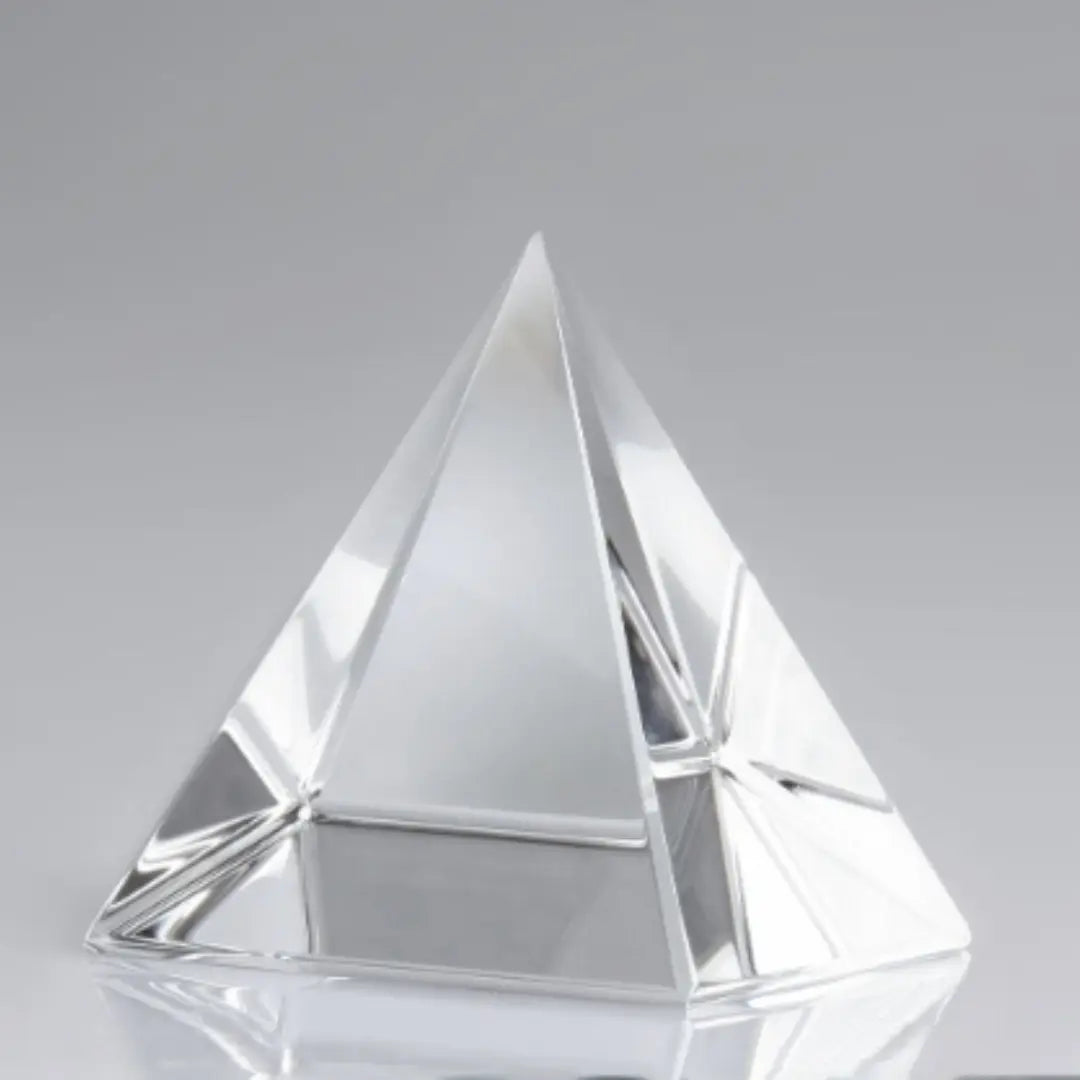 Crystal Pyramid made from Sphatik crystal (Crystal Quartz), used for energy healing, chakra balancing, and Vastu remedies.