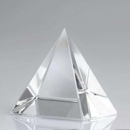 Crystal Pyramid made from Sphatik crystal (Crystal Quartz), used for energy healing, chakra balancing, and Vastu remedies.