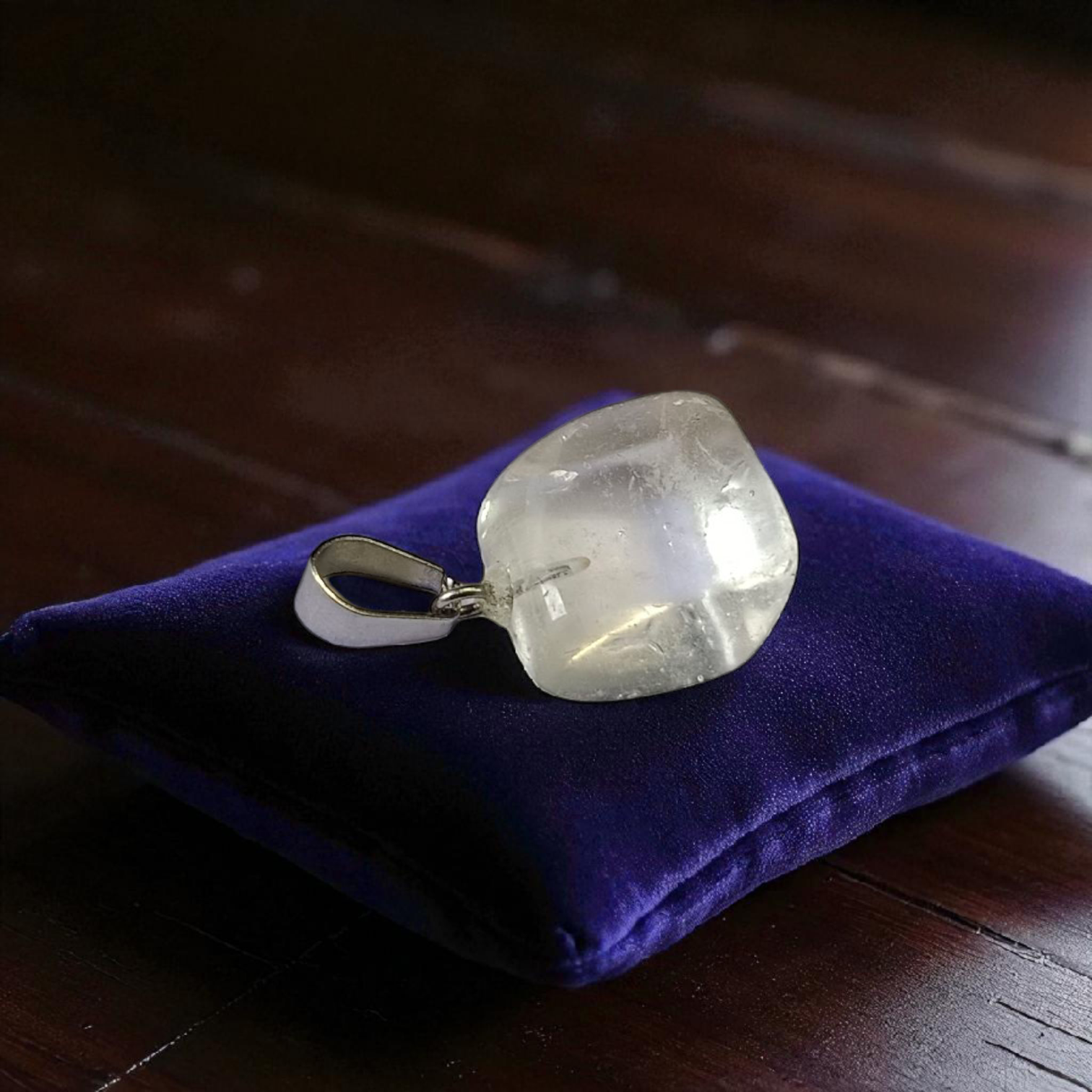 Crystal Quartz Pendant featuring a rough raw stone on a chain, Lab Certified, used for energy amplification, chakra healing, and spiritual growth