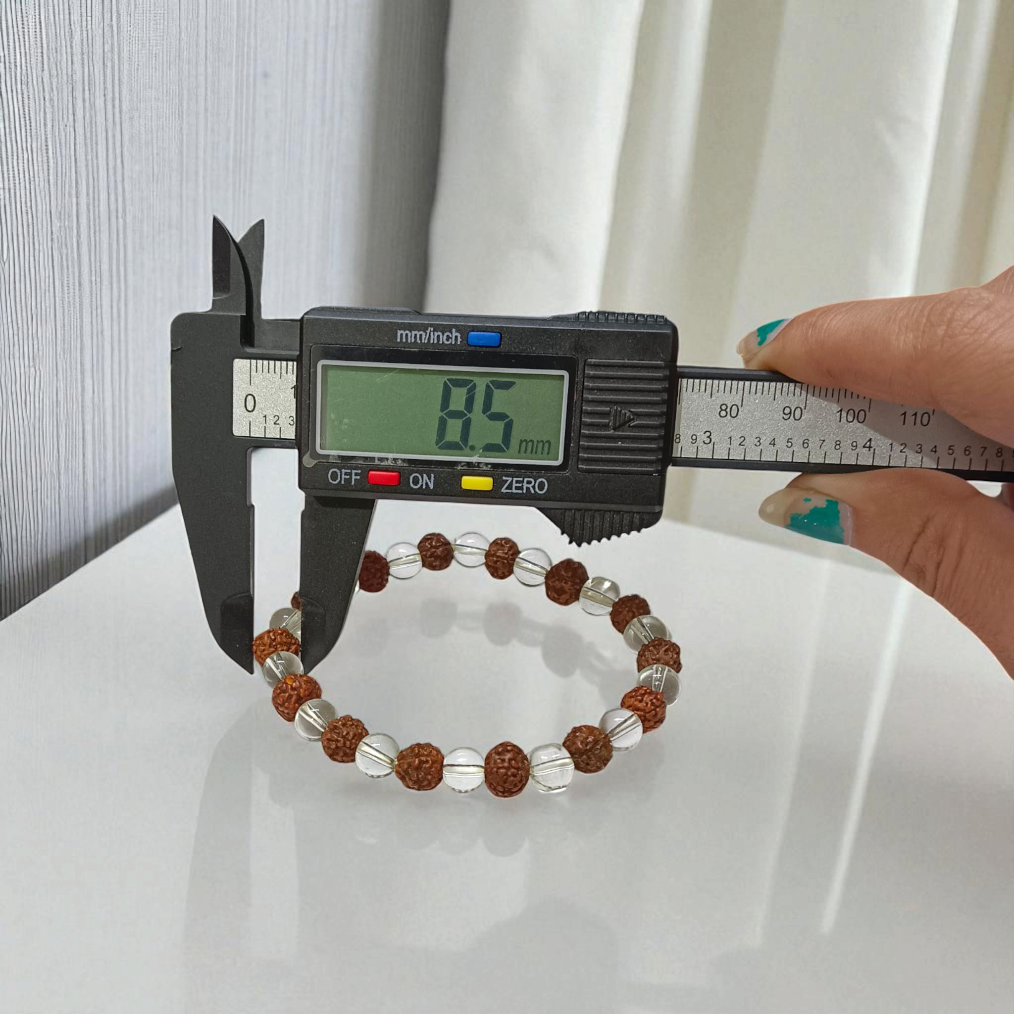 Crystal Rudraksha Bracelet with 8MM beads of natural rudraksha and clear quartz, stretchable design, and authenticity certificate for spiritual benefits-5