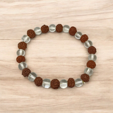 Crystal Rudraksha Bracelet with 8MM beads of natural rudraksha and clear quartz, stretchable design, and authenticity certificate for spiritual benefits